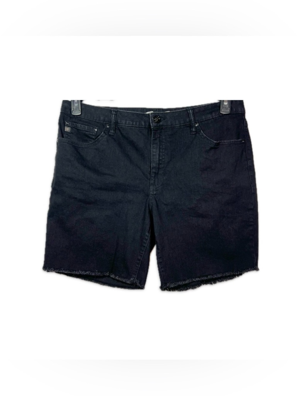 Seven7 Black Bermuda Shorts Women’s 14 Relaxed Raw Hem Stretch Denim Chic